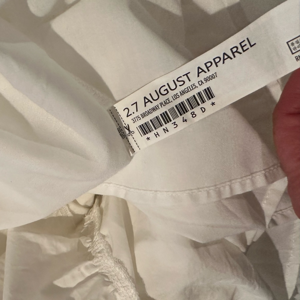 Puff sleeve cotton white dress size large open tied back - Picture 7 of 7